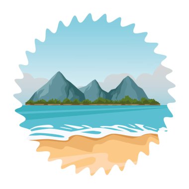 Tropikal plaj dağ hattı yuvarlak çerçeve