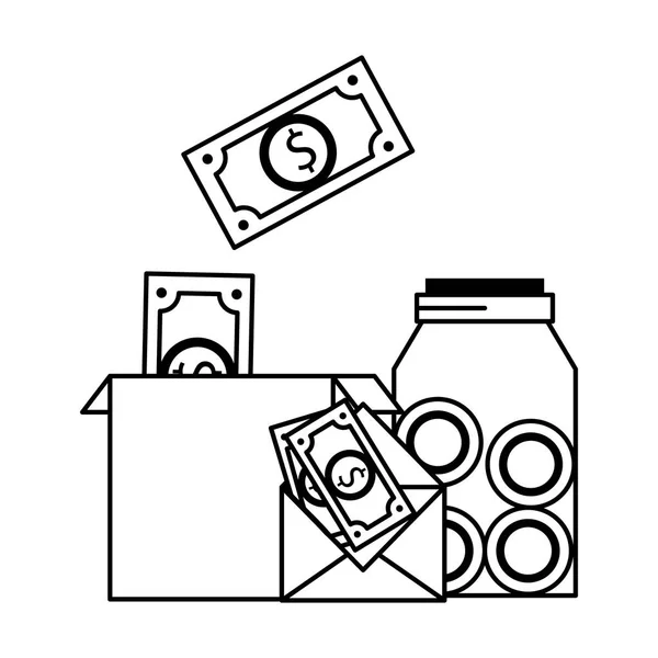 돈 저축 및 투자 흑백 — 스톡 벡터