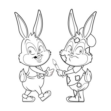 Sevimli paskalya tavşanı mutlu arkadaşlar sanatçı siyah beyaz