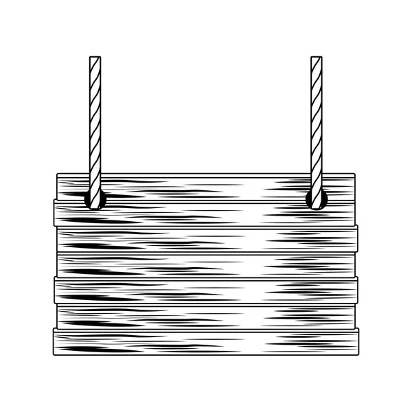 Cesta de vime ao quadrado com cabos de corda isolados preto e branco — Vetor de Stock