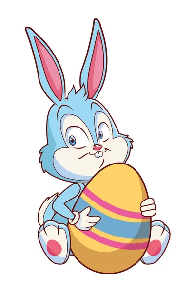 Mignonne fête de lapin de Pâques tenant oeuf isolé — Image vectorielle