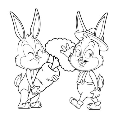 Sevimli paskalya tavşanı mutlu arkadaşlar merhaba siyah beyaz sallayarak