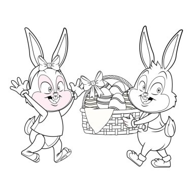 Sevimli paskalya tavşanı mutlu arkadaşlar siyah beyaz