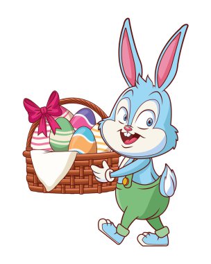 Yumurta sepeti ile sevimli paskalya tavşanı kutlama