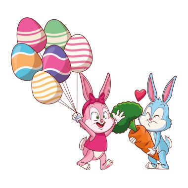 Sevimli paskalya tavşanı mutlu arkadaşlar yumurta ballons