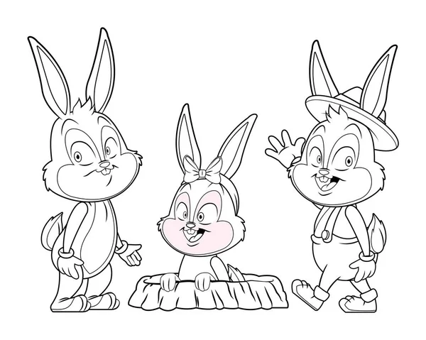 Ładny Easter Bunny szczęśliwy przyjaciele królik otwór czarno-biały — Wektor stockowy