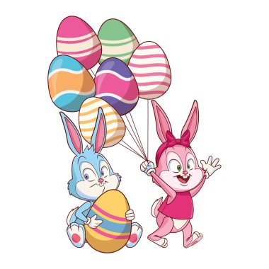 Sevimli paskalya tavşanı mutlu arkadaşlar yumurta ballons