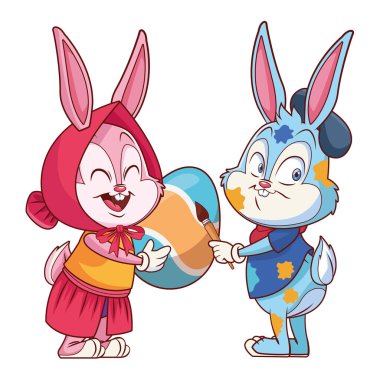 Sevimli paskalya tavşanı mutlu arkadaşlar sanatçı