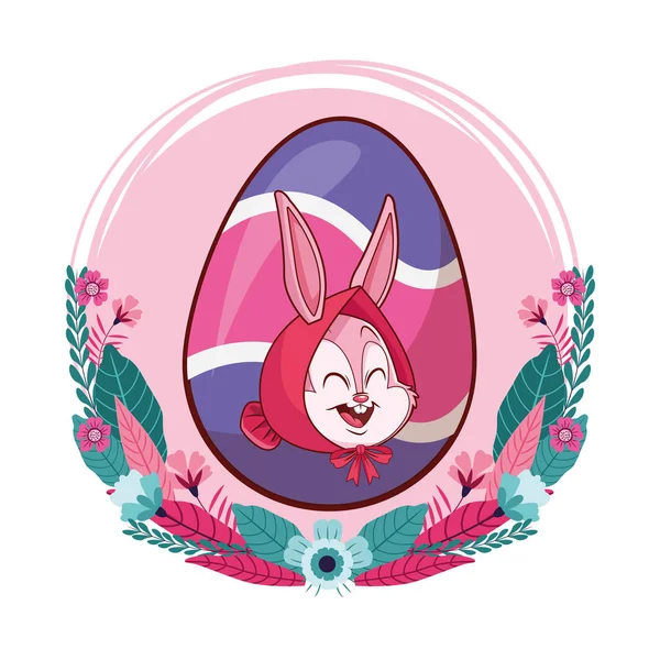 Renkli paskalya yumurtası tavşan portre çiçek çelenk yuvarlak çerçeve