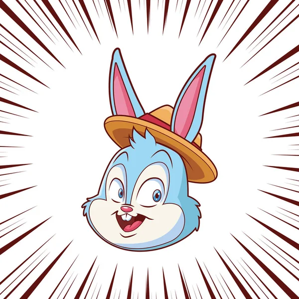 Lindo retrato de conejito de Pascua con fondo de efecto de panel cómico sombrero — Vector de stock