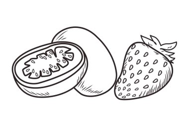 Taze meyve beslenme sağlıklı siyah beyaz el çizilmiş