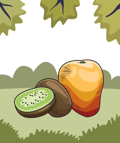 Φρέσκα φρούτα διατροφή υγιές περιβάλλον — Διανυσματικό Αρχείο