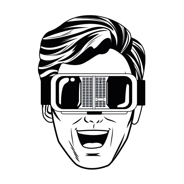 Pop art man face with virtual reality glasses — Stock Vector