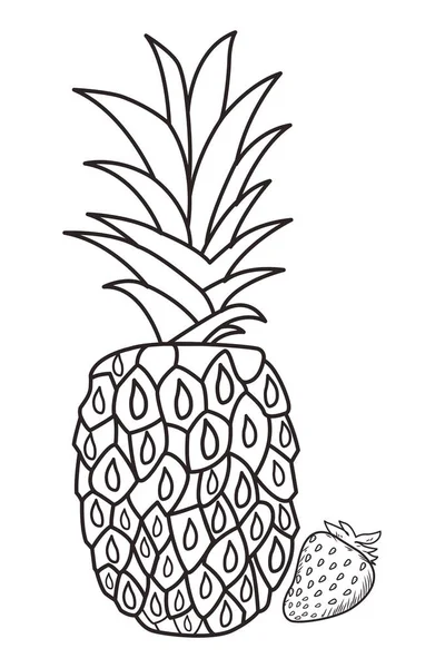 Fruits frais nutrition saine noir et blanc dessiné à la main — Image vectorielle