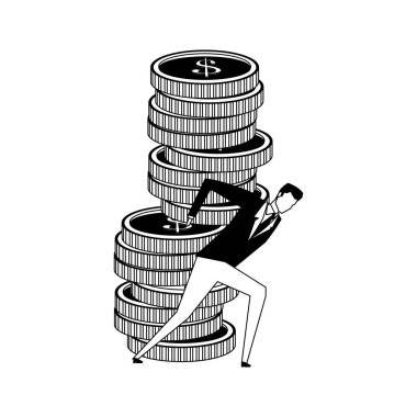 Siyah beyaz paraları elinde tutan işadamı