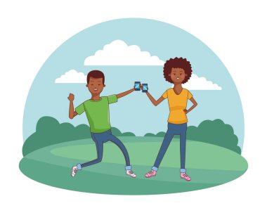 genç rahat çift karikatür