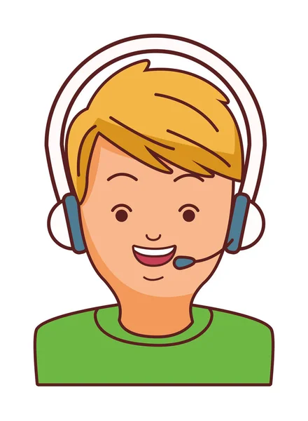Kulaklık karikatür ile genç adam — Stok Vektör
