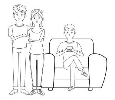 Millennials ve akıllı telefonlar siyah beyaz karikatürler
