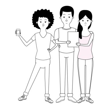 Millennials ve akıllı telefonlar siyah beyaz karikatürler