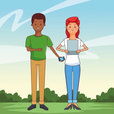 genç rahat çift karikatür