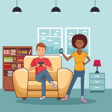 genç rahat çift karikatür