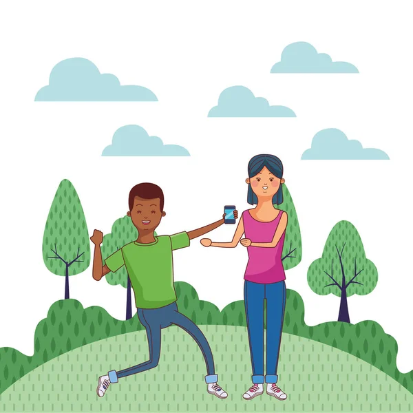 genç rahat çift karikatür