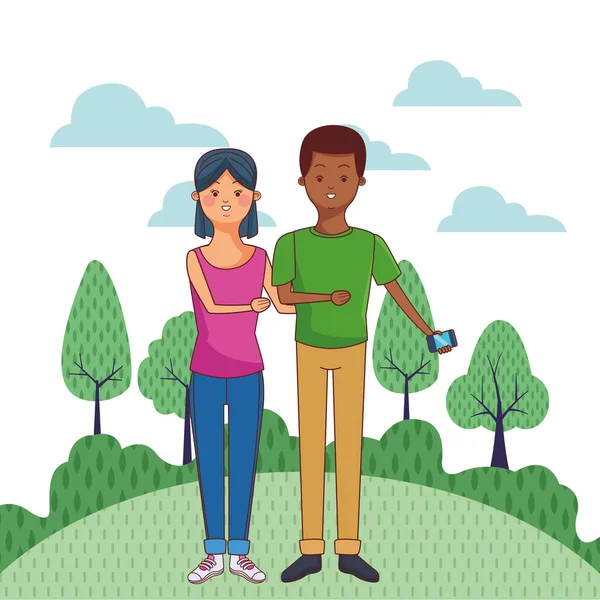 genç rahat çift karikatür