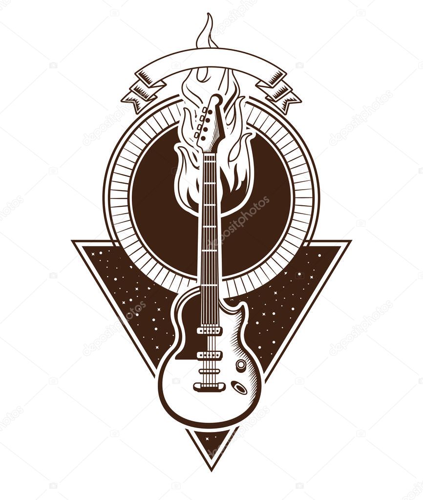 Rock and roll vintage emblem with drawings