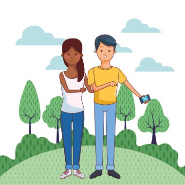 genç rahat çift karikatür