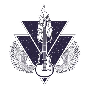 Çizimler ile Rock and roll vintage amblemi