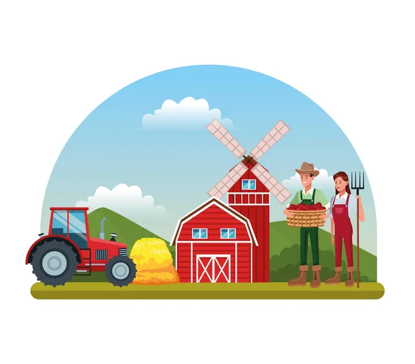 Çiftlik kırsal karikatürler — Stok Vektör