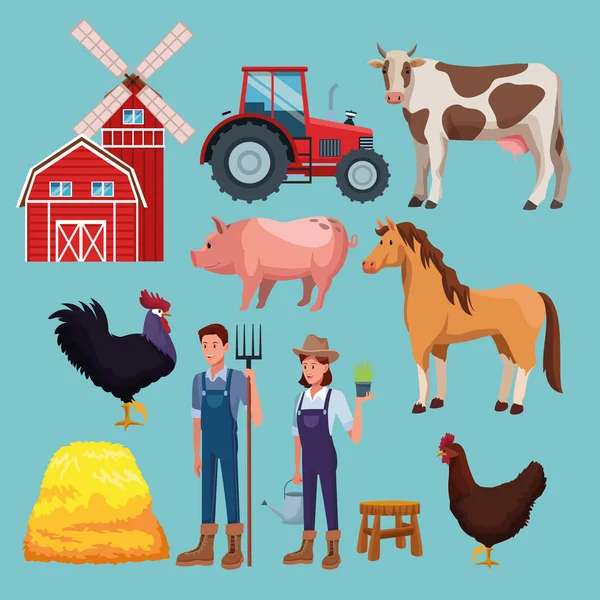 Granja rural dibujos animados — Vector de stock