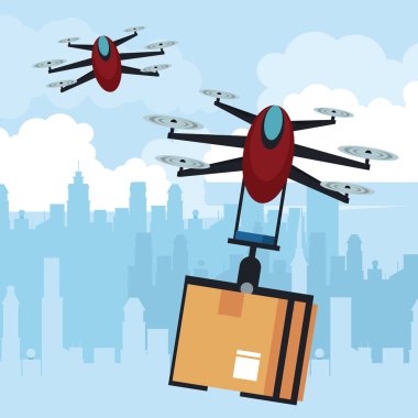 Şehirde kutuile uçan drone