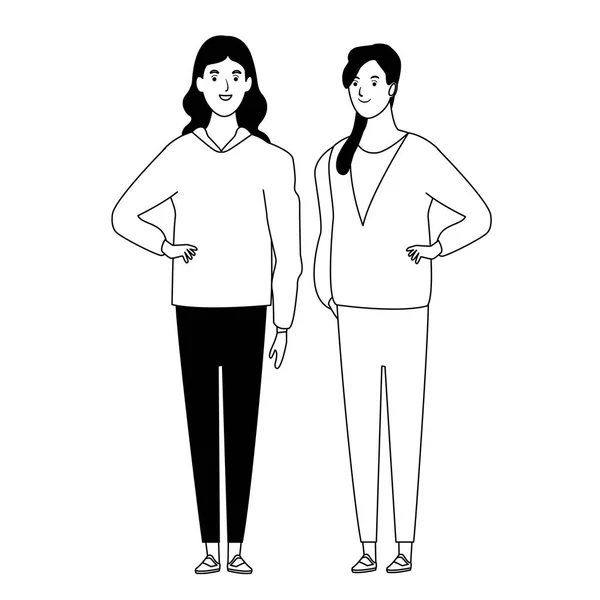Siyah ve beyaz kadın avatar karikatür karakter — Stok Vektör