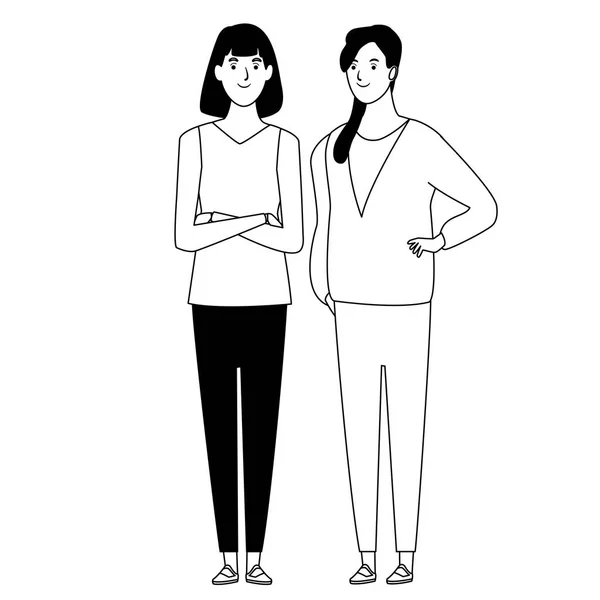 Personaje de dibujos animados avatar de las mujeres en blanco y negro — Vector de stock