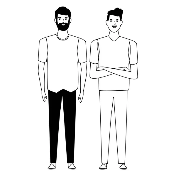 Άνδρες καρτούν avatar χαρακτήρα σε μαύρο και άσπρο — Διανυσματικό Αρχείο
