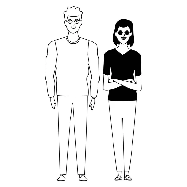 Para avatar postać kreskówki w czerni i bieli — Wektor stockowy