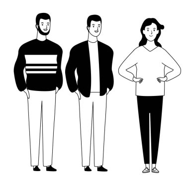 siyah beyaz insan avatar çizgi film karakteri grubu