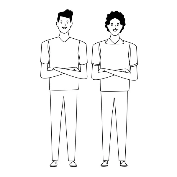 Uomini avatar personaggio dei cartoni animati in bianco e nero — Vettoriale Stock