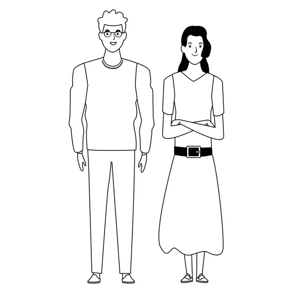 Пара аватар мультфільм персонаж в чорно-білому — стоковий вектор