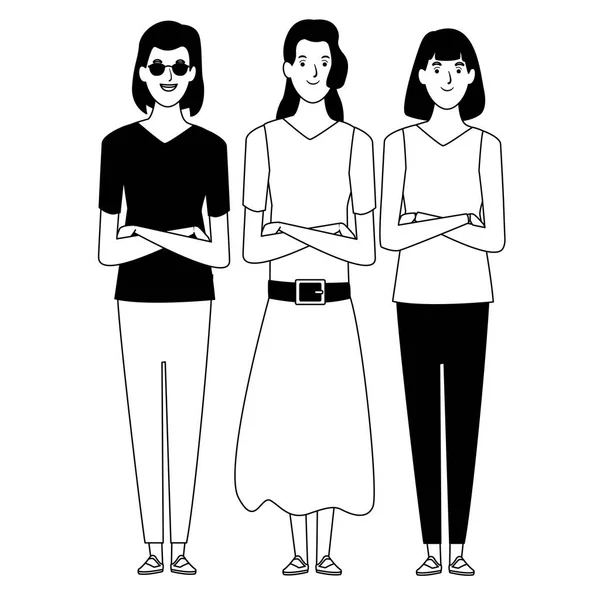 Personaje de dibujos animados avatar de las mujeres en blanco y negro — Vector de stock