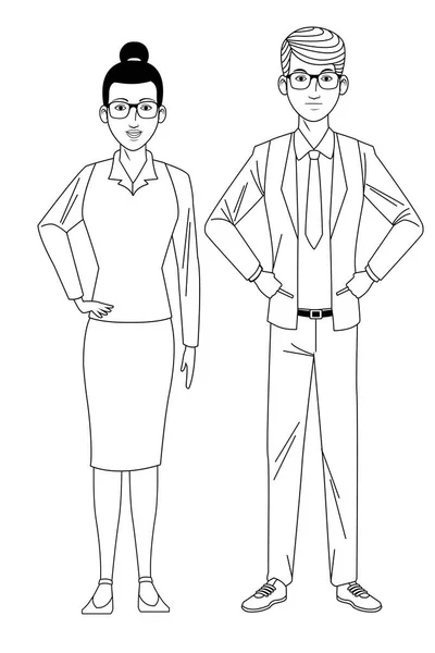 Business couple avatar zwart-wit — Stockvector