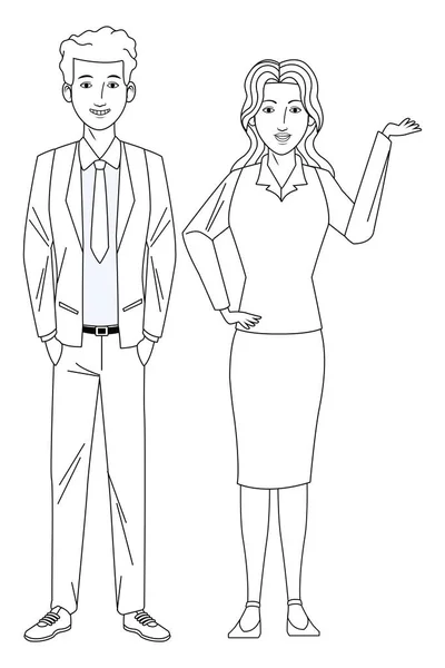 Business couple avatar zwart-wit — Stockvector