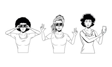 sanal gerçeklik kulaklık siyah beyaz kadınlar