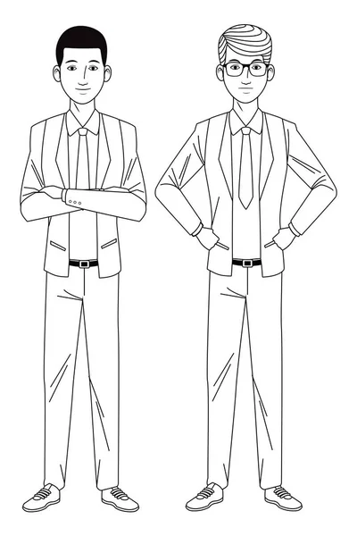 Businessmen avatar cartoon character black and white — Stock Vector