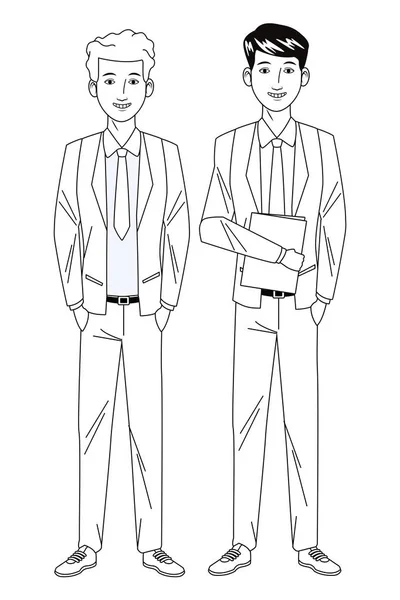 Uomini d'affari avatar personaggio dei cartoni animati bianco e nero — Vettoriale Stock
