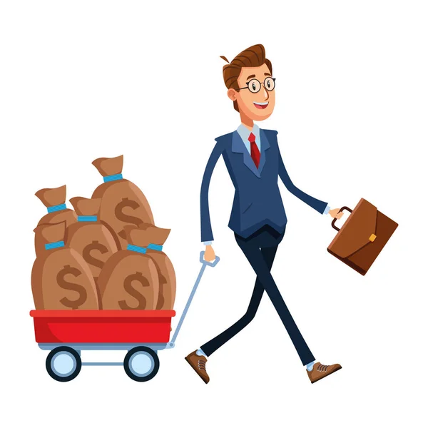 Businessman pulling a wagon — Stock Vector