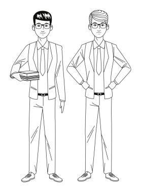 İşadamları avatar çizgi film karakteri siyah ve beyaz