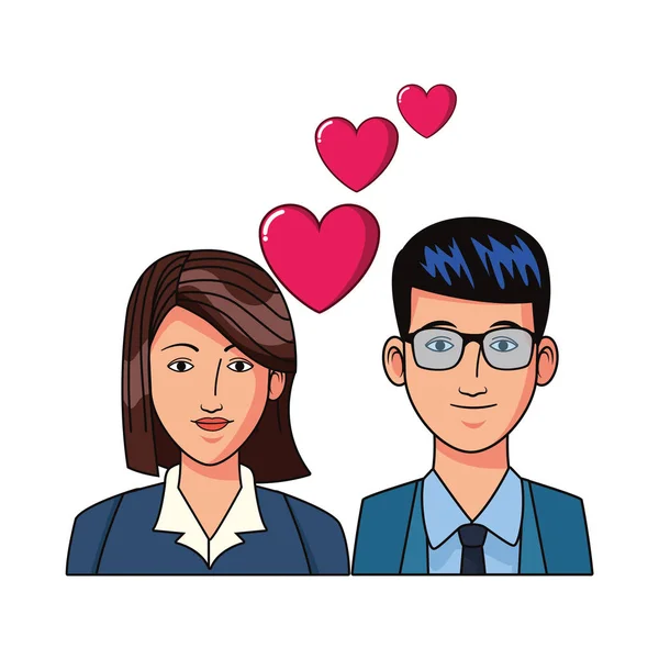 Pareja con corazones — Vector de stock