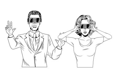 sanal gerçeklik kulaklık siyah beyaz giyen çift